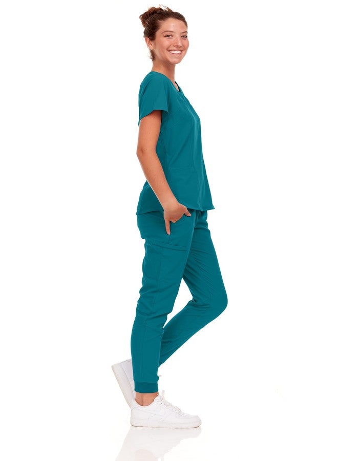 ناتشورال يونيفورمز طقم ملابس رياضية نسائية من Natural Uniforms، مصنوع من قماش مطاطي مريح، متوفر بمقاسات عادية وصغيرة (أزرق مخضر، متوسط) - Image 2